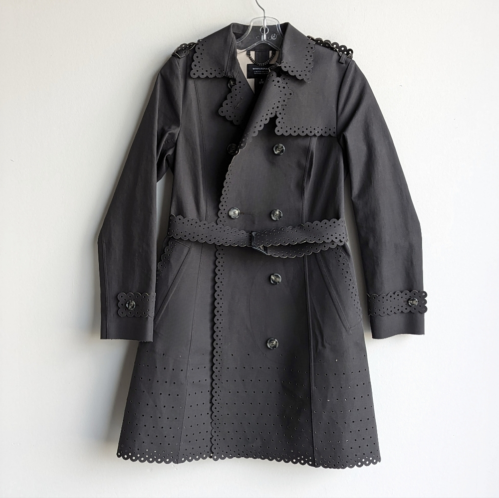 NWT Banana Republic 100% cotton gray eyelet scallop edge trench coat